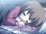  brown_hair dreaming game_cg green_eyes hajimete_no_okaasan nanika_modoki open_mouth pajamas short_hair visual_novel 