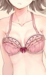  1girl bow_bra bra breasts brown_hair frown head_out_of_frame highres original out_of_frame paseri pink_bra solo underwear 