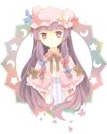  bow capelet crescent hair_bow hat long_hair patchouli_knowledge purple_eyes purple_hair renge_(2798537) solo star star-shaped_pupils symbol-shaped_pupils touhou very_long_hair violet_eyes 