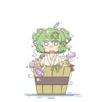  bucket flower green_eyes green_hair in_bucket in_container inishie kisume leaf open_mouth plant short_hair solo touhou twintails v white_background 