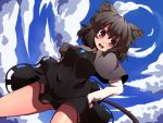  animal_ears bare_legs blush capelet cloud clouds grey_hair hands_on_hips jewelry kuromiya looking_at_viewer mound_of_venus mouse_ears mouse_tail nazrin open_mouth pendant red_eyes short_hair sky smile solo tail touhou 