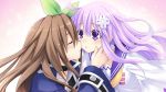  brown_hair game_cg hyperdimension_neptunia_mk2 if_(choujigen_game_neptune) nepgear purple_hair tsunako violet_eyes yuri 