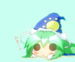  blush chibi green_hair hat long_hair mima noiz simple_background solid_circle_eyes solo tears touhou touhou_(pc-98) wizard_hat 