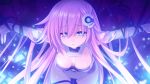  1girl aqua_eyes blush game_cg hair_ornament hyperdimension_neptunia_mk2 long_hair pink_hair purple_sister solo tsunako 