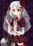  bad_id chain chains dress elbow_gloves garters gloves hat kanna_asumi magical_girl mahou_shoujo_madoka_magica mini_top_hat morning_star morning_star_(weapon) owataro_(side_b) ribbon short_hair silver_hair skirt solo spike spikes thigh-highs thighhighs top_hat veil weapon white_legwear zettai_ryouiki 