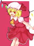  ascot bad_id blonde_hair crystal fang flandre_scarlet hat hat_ribbon poini_(king-scarlet-dead) red_eyes ribbon side_ponytail skirt smile solo touhou wings 