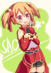  :d brown_hair cupen fingerless_gloves gloves highres open_mouth red_eyes short_hair short_twintails silica skirt smile solo sword_art_online thigh-highs thighhighs twintails 