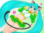  animal_ears aqua_eyes aqua_hair cat_ears cat_tail hatsune_miku hekopon long_hair midriff mound_of_venus navel open_mouth panties project_diva project_diva_2nd skirt solo star striped striped_panties tail thigh_gap twintails underwear very_long_hair vocaloid 