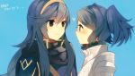  armor blue_hair blush cape cynthia_(fire_emblem) fire_emblem fire_emblem:_kakusei grey_eyes heart long_hair lucina mejiro multiple_girls short_hair short_twintails siblings sisters smile translated translation_request twintails 