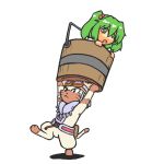  animal bucket carrying cat felyne goggles green_eyes green_hair hair_bobbles hair_ornament hat in_bucket in_container kakinoki_mikan_(kari) kisume monster_hunter open_mouth touhou twintails white_background 