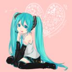  39 aqua_eyes aqua_hair boots character_name detached_sleeves hatsune_miku headset heart hekopon highres long_hair musical_note necktie open_mouth sitting skirt solo thigh-highs thigh_boots thighhighs twintails very_long_hair vocaloid wariza 