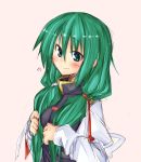  alternate_hair_length alternate_hairstyle blue_eyes blush green_hair long_hair long_sleeves shikieiki_yamaxanadu smile solo tanabe_mupa touhou white_background 