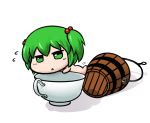  :&lt; bucket cup flying_sweatdrops green_eyes green_hair hair_bobbles hair_ornament kisume nude short_hair solo teacup touhou twintails white_background yagi_(sinnsyou) 