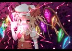  blonde_hair crystal fang flandre_scarlet hat hat_ribbon highres open_mouth red_eyes ribbon short_hair side_ponytail solo touhou whitey wings 