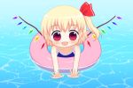  alternate_costume bebelona blonde_hair blush collarbone crystal flandre_scarlet hair_ribbon open_mouth partially_submerged red_eyes ribbon side_ponytail solo touhou water wings 