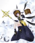  :d armor blue_eyes blush book brown_hair feathers fingerless_gloves gloves hachikei hair_ribbon hat lyrical_nanoha mahou_shoujo_lyrical_nanoha mahou_shoujo_lyrical_nanoha_a&#039;s mahou_shoujo_lyrical_nanoha_a's open_mouth puffy_sleeves ribbon schwertkreuz skirt smile solo tome_of_the_night_sky wings yagami_hayate 