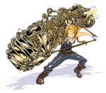  blonde_hair braid edward_elric fullmetal_alchemist gears hataraki_ari highres machine male mechanical_arm prosthesis prosthetic_arm steampunk 