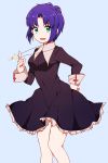  1girl blue_hair breasts ciel cross dress green_eyes jewelry necklace short_hair simple_background smile solo surumeider tsukihime type-moon 