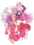  blue_eyes crown dark_skin dress epaulettes flower green_eyes highres himemiya_anthy komasawa_(fmn-ppp) long_hair multiple_girls pink_hair purple_hair rapier red_dress red_legwear rose shoes shoujo_kakumei_utena socks sword tenjou_utena weapon white_background white_rose wrist_cuffs 