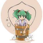  bucket collarbone green_eyes hair_bobbles hair_ornament in_bucket in_container kisume short_hair sleeves_rolled_up solo tongue touhou twintails zassou_maruko 
