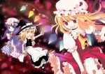  apron ascot blonde_hair book bow braid broom crescent crystal flandre_scarlet hair_bow hat kirisame_marisa long_hair long_skirt mary_janes multiple_girls open_mouth patchouli_knowledge petals puffy_sleeves purple_eyes purple_hair red_eyes shoes short_hair short_sleeves side_braid single_braid skirt touhou very_long_hair violet_eyes wings witch_hat yellow_eyes 