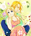  aotsuki_ran blonde_hair butterfly couple edward_elric flower fullmetal_alchemist highres winry_rockbell 