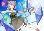  animal animal_ears basket capelet ginko_(nico) grey_hair jewelry long_sleeves mouse mouse_ears mouse_tail nazrin open_mouth pendant red_eyes short_hair solo tail touhou ufo 