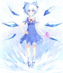  arctic blue_eyes blue_hair bow cirno dress flower hair_bow hair_ribbon ice ice_wings puffy_sleeves ribbon short_hair short_sleeves smile solo touhou wings 