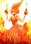  adventure_time bare_shoulders breasts cleavage dated dress fengta fire flame_princess signature solo tears 