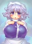  :o blush breasts hat large_breasts letty_whiterock looking_at_viewer purple_eyes purple_hair sankuma short_hair solo touhou violet_eyes 