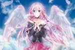  angel_wings blue_eyes braid feathers ia_(vocaloid) iari_(etc) long_hair looking_at_viewer pink_hair skirt smile solo twin_braids very_long_hair vocaloid wings 