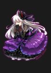  braid caffein closed_eyes dress elbow_gloves eyes_closed flower frills gloves hands_clasped hat highres long_hair silver_hair simple_background solo vocaloid yowane_haku 