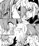  blush bow bucket comic hair_bobbles hair_bow hair_ornament in_bucket in_container kiss kisume kurodani_yamame monochrome multiple_girls ponytail shipu_(toppintetratorten) short_hair side_ponytail tears touhou yuri 