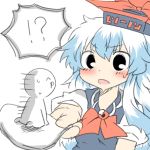  blue_hair blush kamishirasawa_keine long_hair lowres open_mouth rebecca_(keinelove) rice_spoon role_reversal solo spoon touhou 