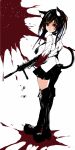  animal_ears assault_rifle bad_id black_hair blood blood_splatter boots cat_ears cat_tail gun highres long_hair looking_back necktie original pleated_skirt red_eyes rifle shell_casing sketch skirt solo tail thigh-highs thigh_boots thighhighs unkq weapon 