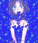  blue_eyes blue_hair flower lying miyako_yoshika ofuda shima_mei shimana_(cs-ts-az) short_hair solo stitches touhou 