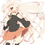  bare_shoulders casual character_name choker closed_eyes colored_eyelashes english eyes_closed happy ia_(vocaloid) karabako long_hair open_mouth outstretched_hand singing skirt skirt_lift solo thigh-highs thighhighs vocaloid white white_hair zettai_ryouiki 