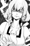  absurdres collarbone hair_rings hair_stick hedano_yogosuke highres kaku_seiga monochrome puffy_sleeves short_hair short_sleeves solo touhou 