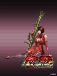  1girl anna_williams bare_shoulders bazooka blue_eyes bob_cut breasts bridal_gauntlets brown_hair china_dress chinese_clothes cleavage cleavage_cutout elbow_gloves gloves high_heels junny large_breasts lipstick makeup nose official_art on_side pantyhose print_pantyhose shoes short_hair solo tekken tekken_tag_tournament_2 weapon 