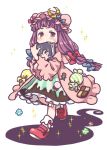  blush book candy crescent food food_as_clothes food_themed_clothes hat lollipop long_hair long_sleeves patchouli_knowledge pentagon purple_hair red_eyes solo sparkle sweatdrop touhou white_background wide_sleeves 