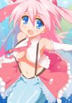  9law :d bermuda_princess_lena bermuda_triangle blue_eyes blush breasts cardfight!!_vanguard elbow_gloves gloves large_breasts long_hair looking_at_viewer mermaid monster_girl navel necktie open_mouth pink_hair skirt smile solo suspenders twintails under_boob underboob white_gloves 