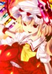  ascot blonde_hair crystal flandre_scarlet fumiko_(miruyuana) hat highres open_mouth pointy_ears puffy_sleeves red_eyes short_sleeves solo touhou wings wristband 
