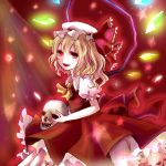  ascot blonde_hair crescent crystal flandre_scarlet hat hat_ribbon mushi_baibai open_mouth puffy_sleeves red_eyes ribbon short_hair short_sleeves side_ponytail solo star touhou wings 