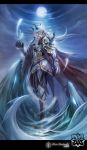  1boy armor devilhun full_moon horns long_hair magic moon pixiv_fantasia pixiv_fantasia_5 realistic solo white_hair 