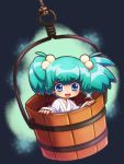  aqua_eyes aqua_hair blush bucket fujimaru_ao hair_bobbles hair_ornament in_bucket in_container kisume open_mouth rope short_hair solo sparkle touhou twintails 