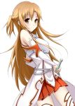  asuna_(sao) brown_eyes brown_hair detached_sleeves iray long_hair looking_at_viewer simple_background skirt smile solo sword sword_art_online thigh-highs thighhighs weapon white_background 