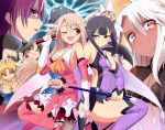  absurdres bazett_fraga_mcremitz black_hair blonde_hair breasts brown_eyes brown_hair dark_skin dekapoi dress elbow_gloves fate/hollow_ataraxia fate/kaleid_liner_prisma_illya fate_(series) gloes gloves highres illyasviel_von_einzbern kuro_(fate/kaleid_liner) long_hair luviagelita_edelfelt magical_girl miyu_edelfelt multiple_girls prisma_illya purple_hair red_eyes silver_hair staff thigh-highs thighhighs tohsaka_rin toosaka_rin white_hair yellow_eyes 