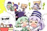  &gt;_&lt; =_= anger_vein blonde_hair blue_hair blush bracelet chinese_clothes closed_eyes crying dress earmuffs eating eyes_closed fang ghost_tail green_dress green_hair hair_rings hand_holding hat herada_mitsuru holding_hands japanese_clothes jewelry kaku_seiga kariginu long_hair long_sleeves miyako_yoshika mononobe_no_futo multiple_girls ofuda open_mouth outstretched_arms puffy_sleeves purple_hair ritual_baton shawl short_hair short_sleeves sleeveless soga_no_tojiko spanked star tanuki tate_eboshi tears touhou toyosatomimi_no_miko translated wide_sleeves zombie_pose 