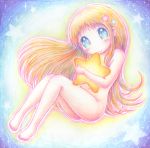  barefoot blonde_hair blush leica long_hair navel nude original powara-chan smile solo star 