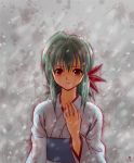  green_hair hand_on_own_chest japanese_clothes kimono nashiko_(tinyrelation) obi red_eyes snow solo yukina yuu_yuu_hakusho 